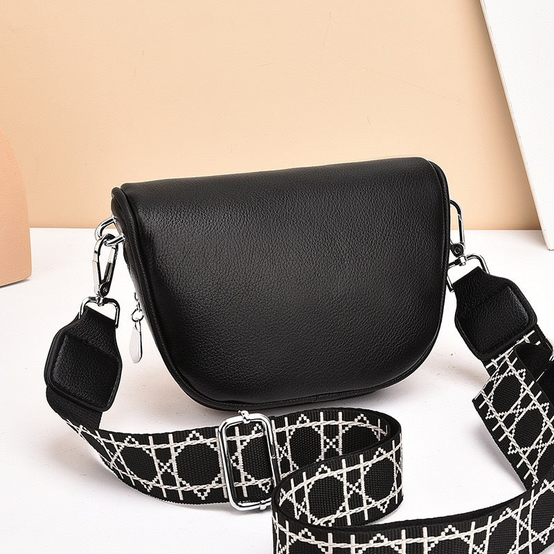Solid Color Saddle Shoulder Crossbody Bag
