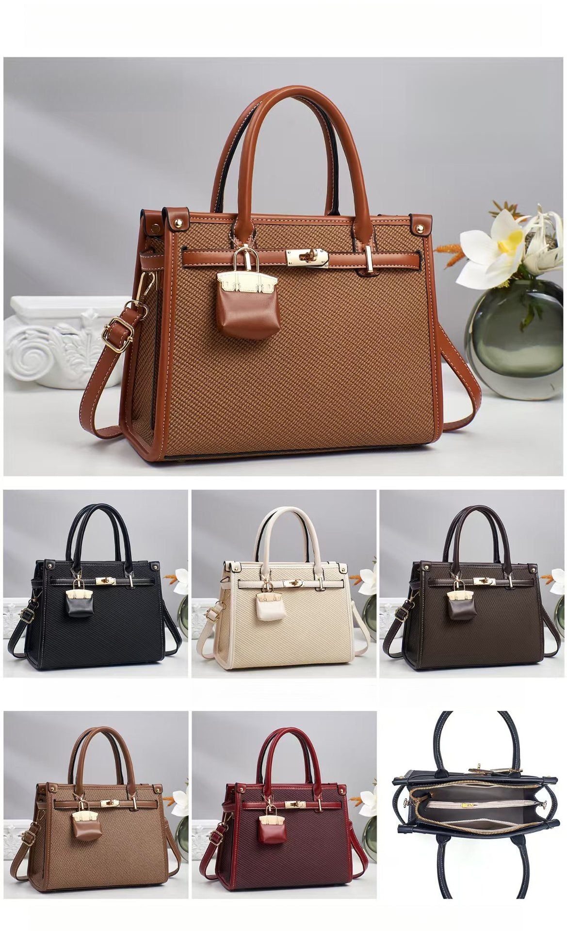 Solid Color Lychee Pattern Versatile Shoulder Bag