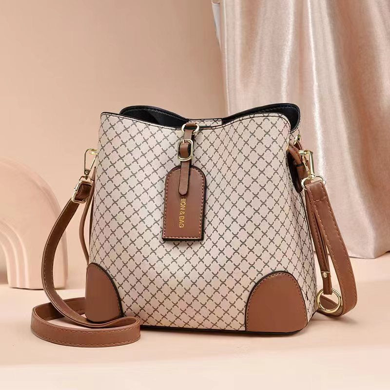 Large Capacity Plaid Bucket Shoulder Crossbody Bag