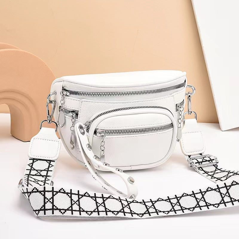 Solid Color Saddle Shoulder Crossbody Bag