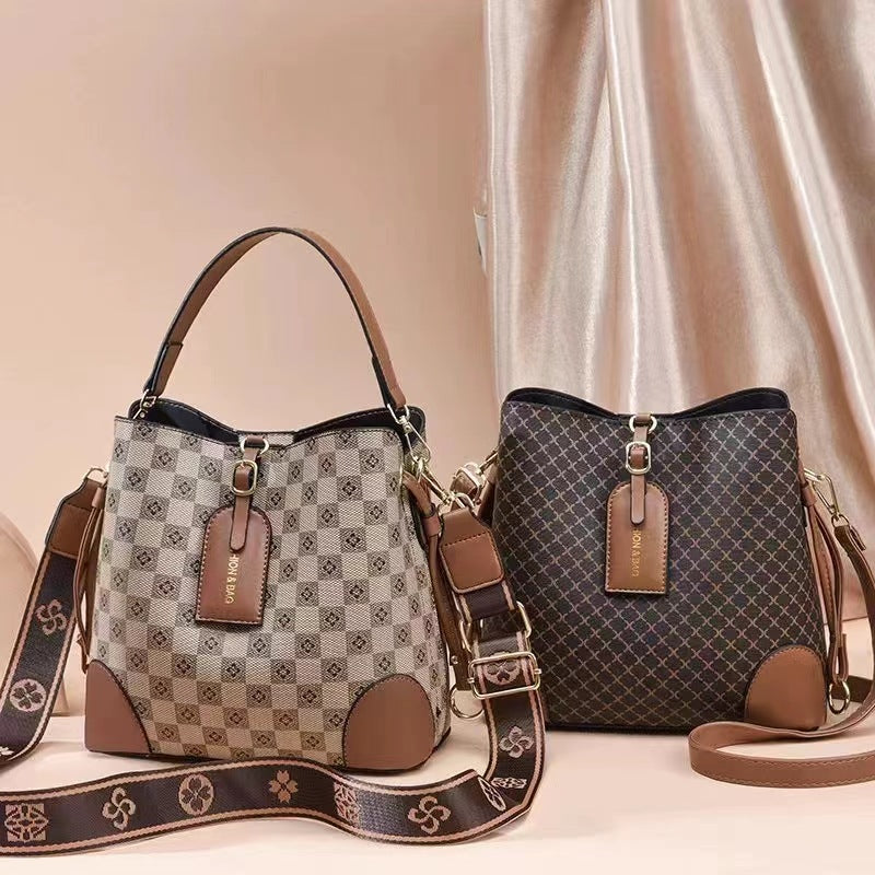 Large Capacity Plaid Bucket Shoulder Crossbody Bag