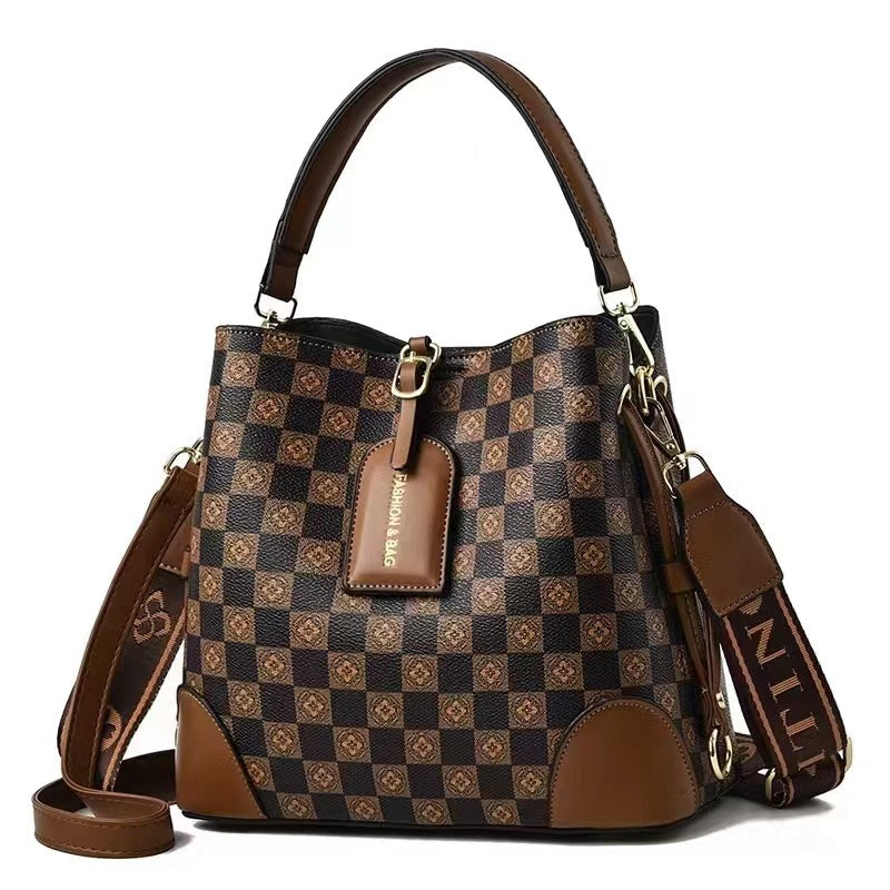 Large Capacity Plaid Bucket Shoulder Crossbody Bag