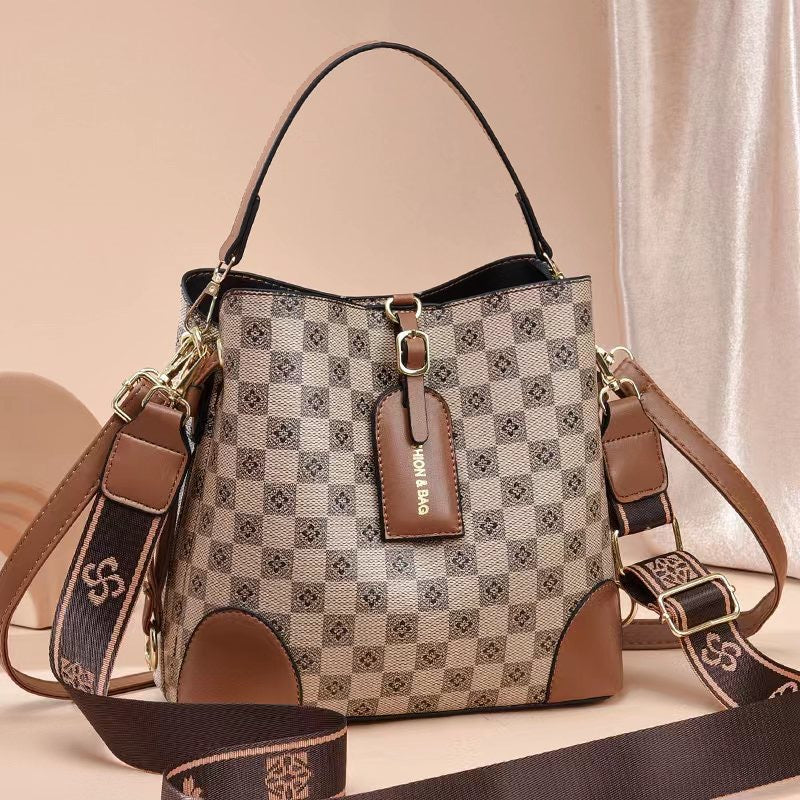 Large Capacity Plaid Bucket Shoulder Crossbody Bag