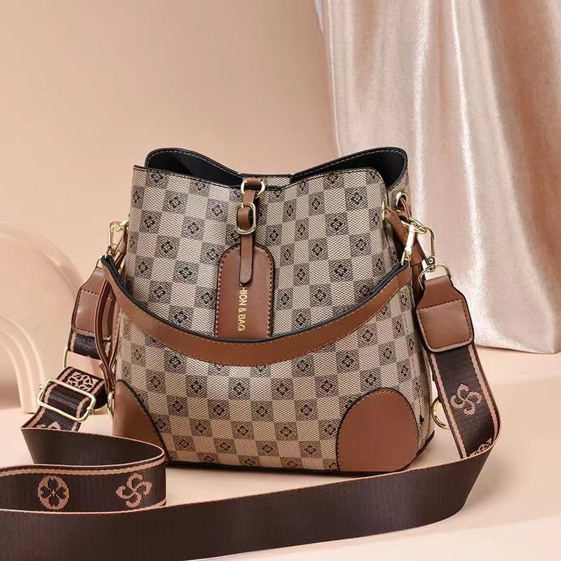 Large Capacity Plaid Bucket Shoulder Crossbody Bag