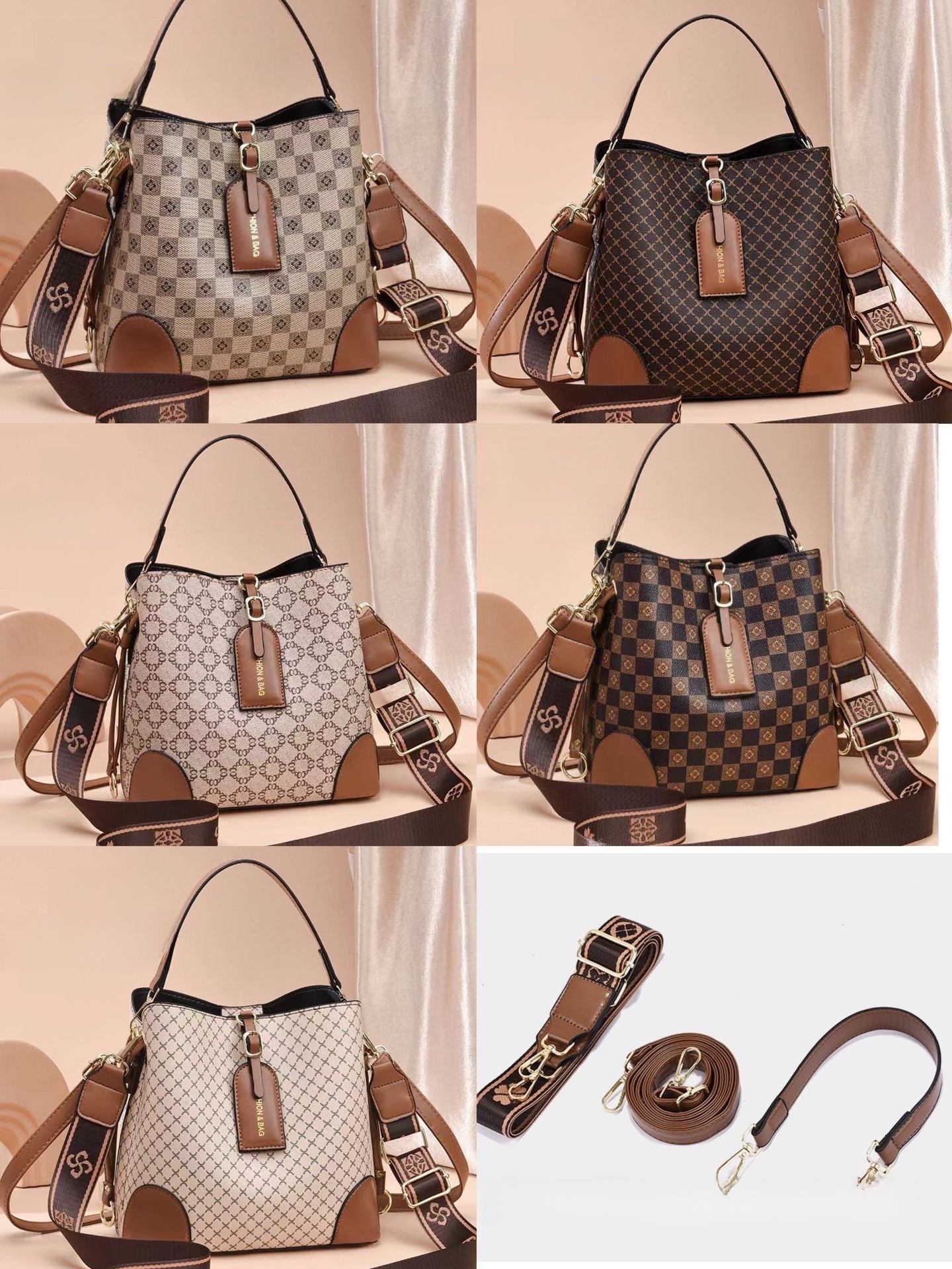 Large Capacity Plaid Bucket Shoulder Crossbody Bag