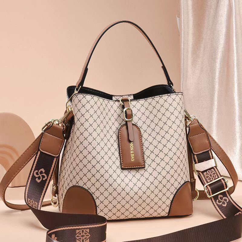 Large Capacity Plaid Bucket Shoulder Crossbody Bag