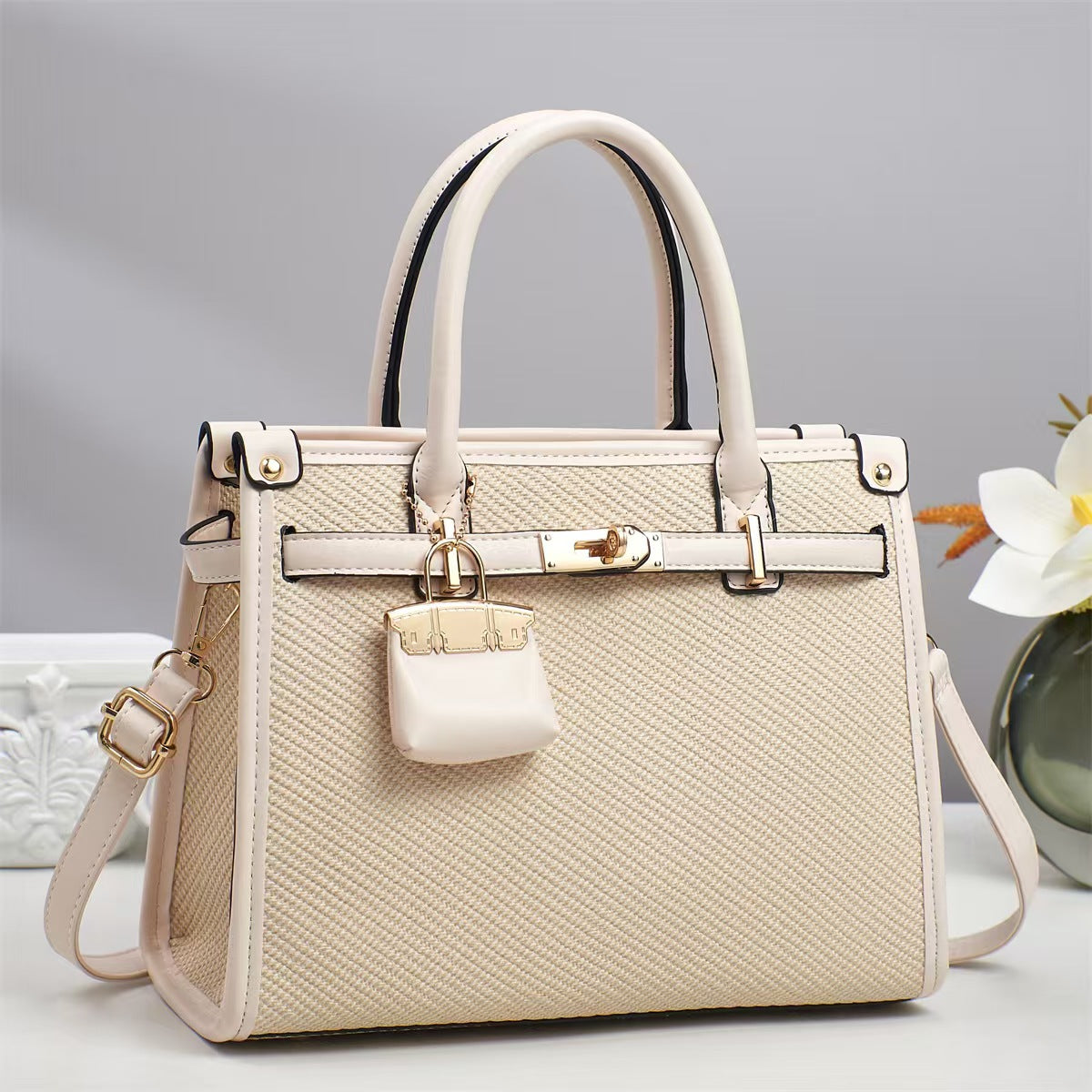 Solid Color Lychee Pattern Versatile Shoulder Bag