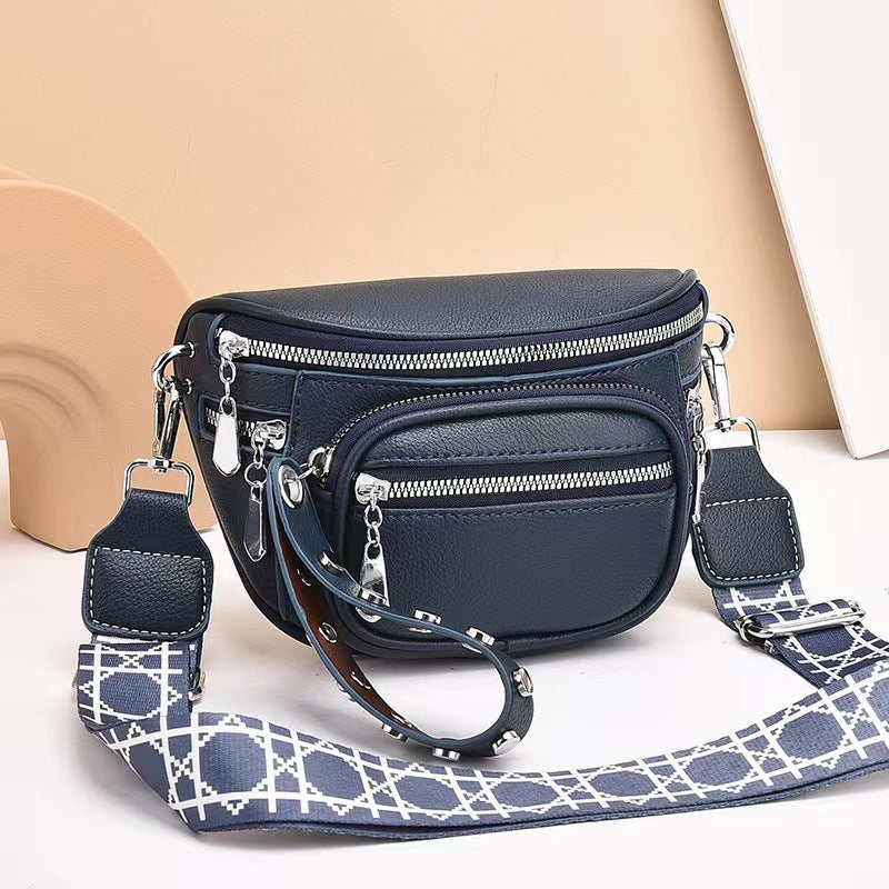 Solid Color Saddle Shoulder Crossbody Bag