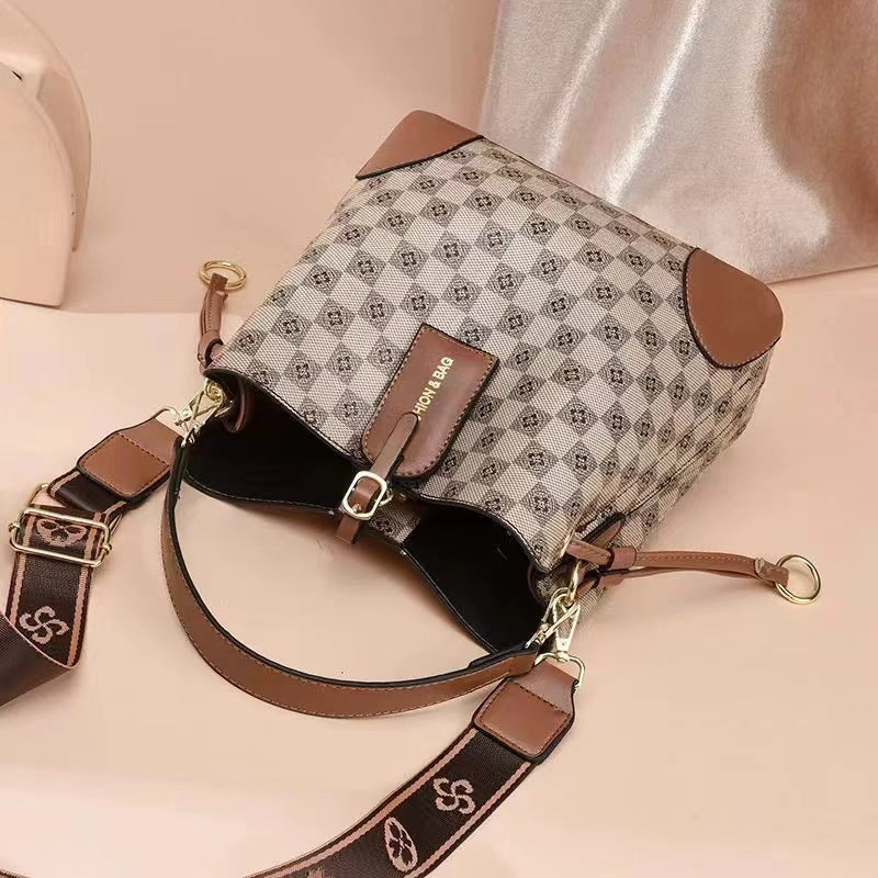 Large Capacity Plaid Bucket Shoulder Crossbody Bag