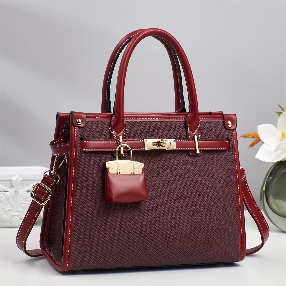 Solid Color Lychee Pattern Versatile Shoulder Bag