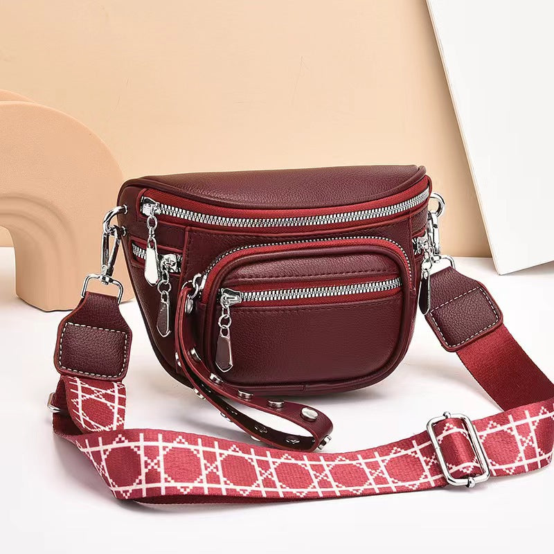 Solid Color Saddle Shoulder Crossbody Bag