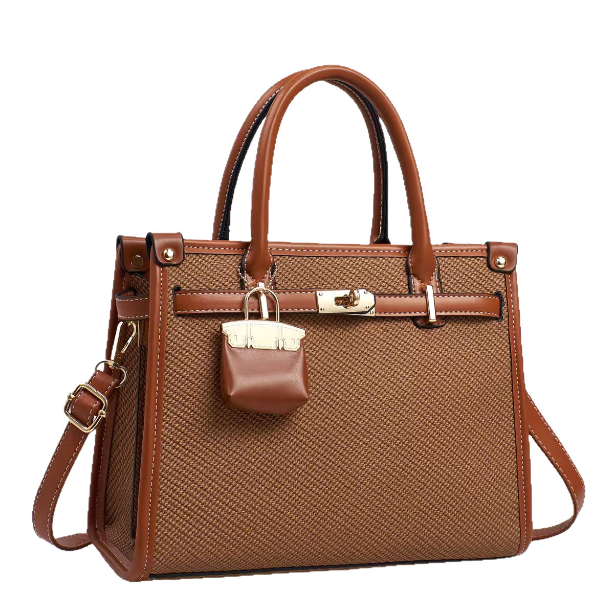 Solid Color Lychee Pattern Versatile Shoulder Bag