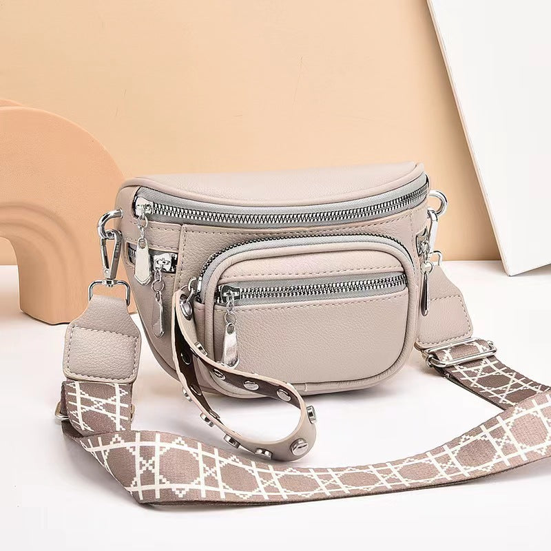 Solid Color Saddle Shoulder Crossbody Bag