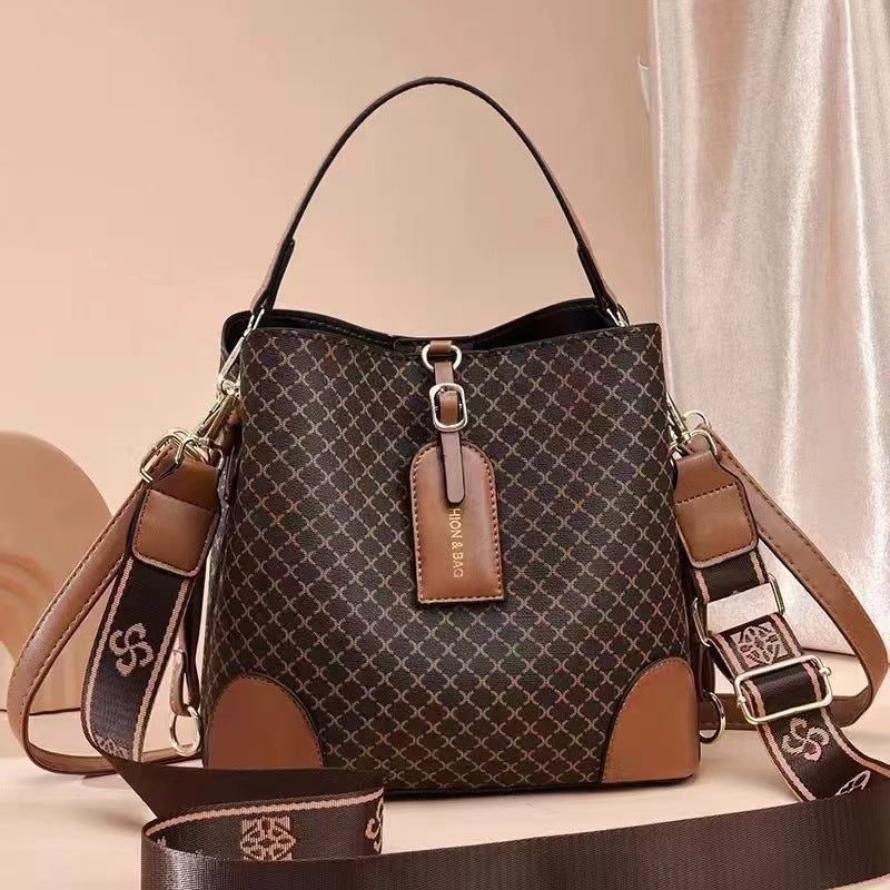 Large Capacity Plaid Bucket Shoulder Crossbody Bag