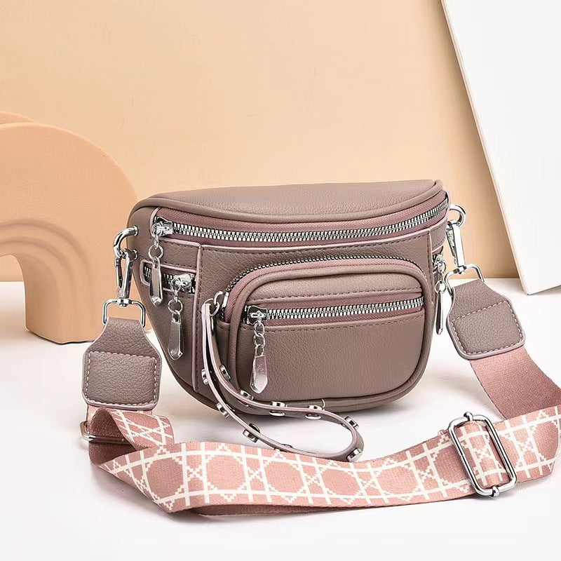 Solid Color Saddle Shoulder Crossbody Bag