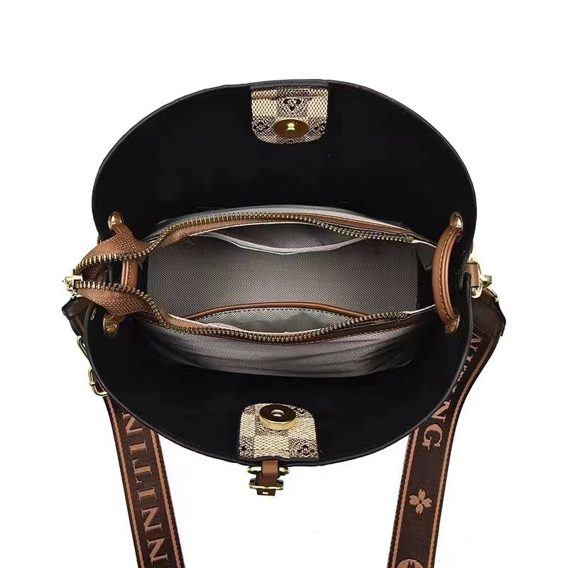 Large Capacity Plaid Bucket Shoulder Crossbody Bag
