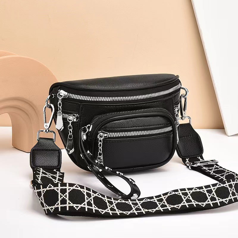 Solid Color Saddle Shoulder Crossbody Bag