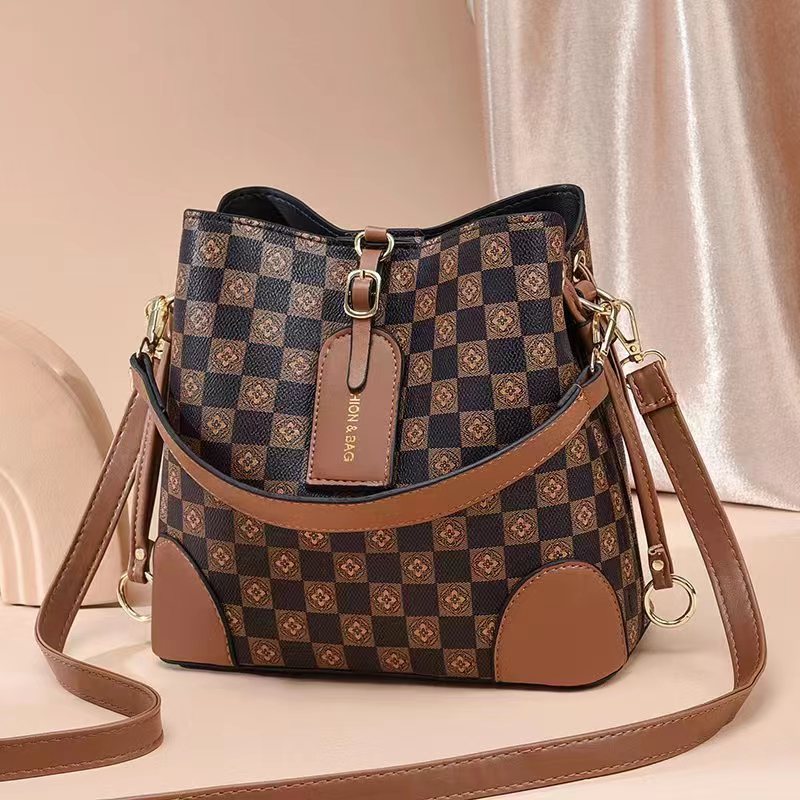 Large Capacity Plaid Bucket Shoulder Crossbody Bag