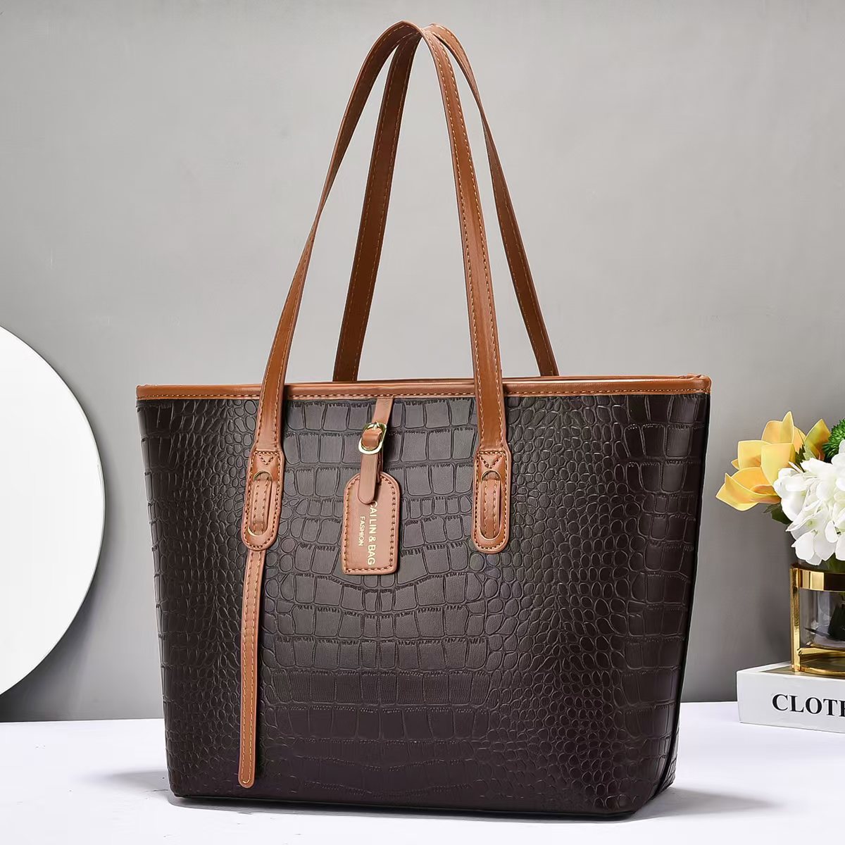 Crocodile Pattern Single Shoulder Tote Bag