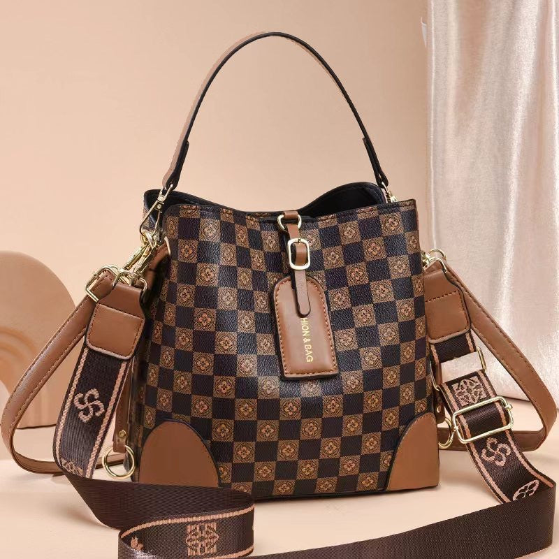 Large Capacity Plaid Bucket Shoulder Crossbody Bag