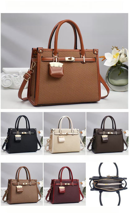 Solid Color Lychee Pattern Versatile Shoulder Bag
