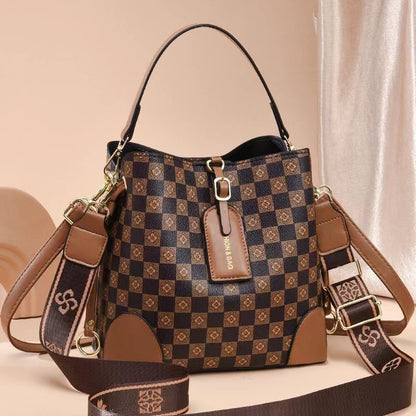 Large Capacity Plaid Bucket Shoulder Crossbody Bag